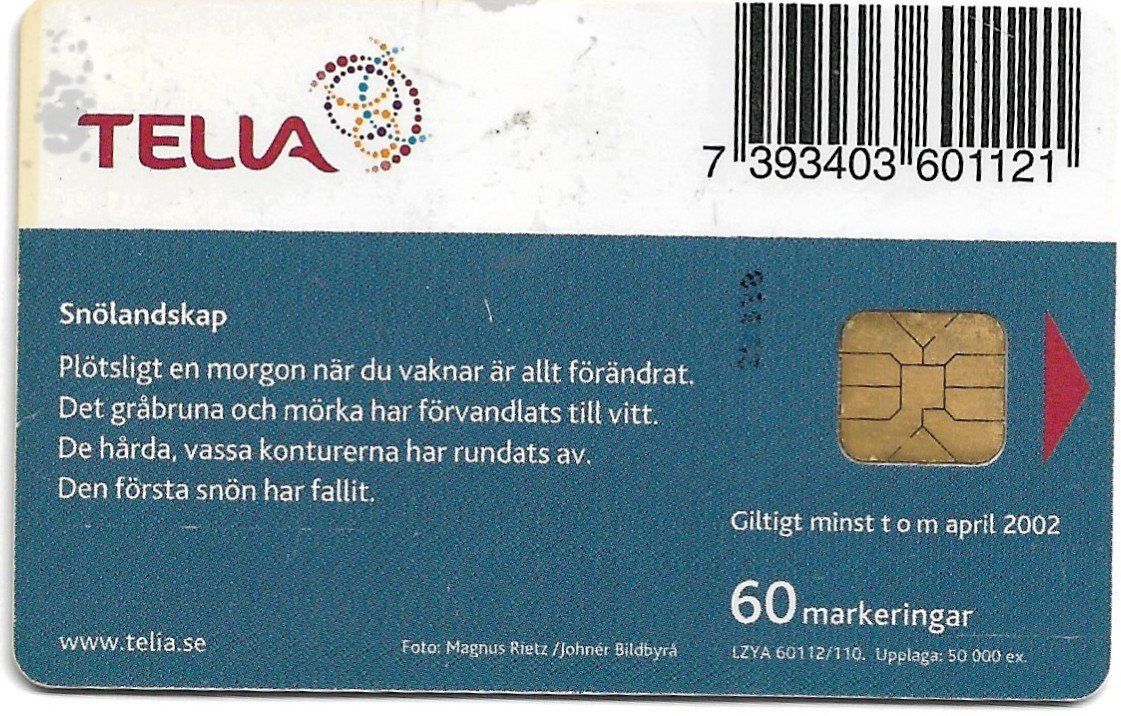 TARJETA TELEFONICA SUECIA 60 UNIDADES PUBLICIDAD 2002