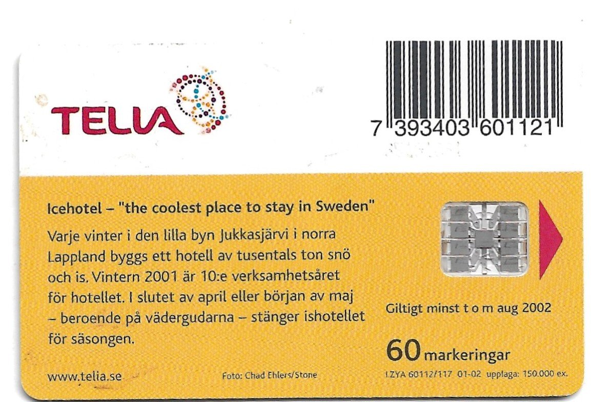 TARJETA TELEFONICA SUECIA 60 UNIDADES PUBLICIDAD 2001