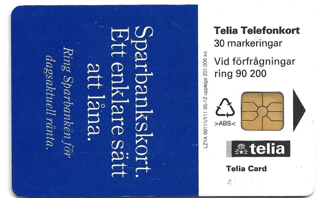TARJETA TELEFONICA SUECIA 30 UNIDADES PUBLICIDAD 1995