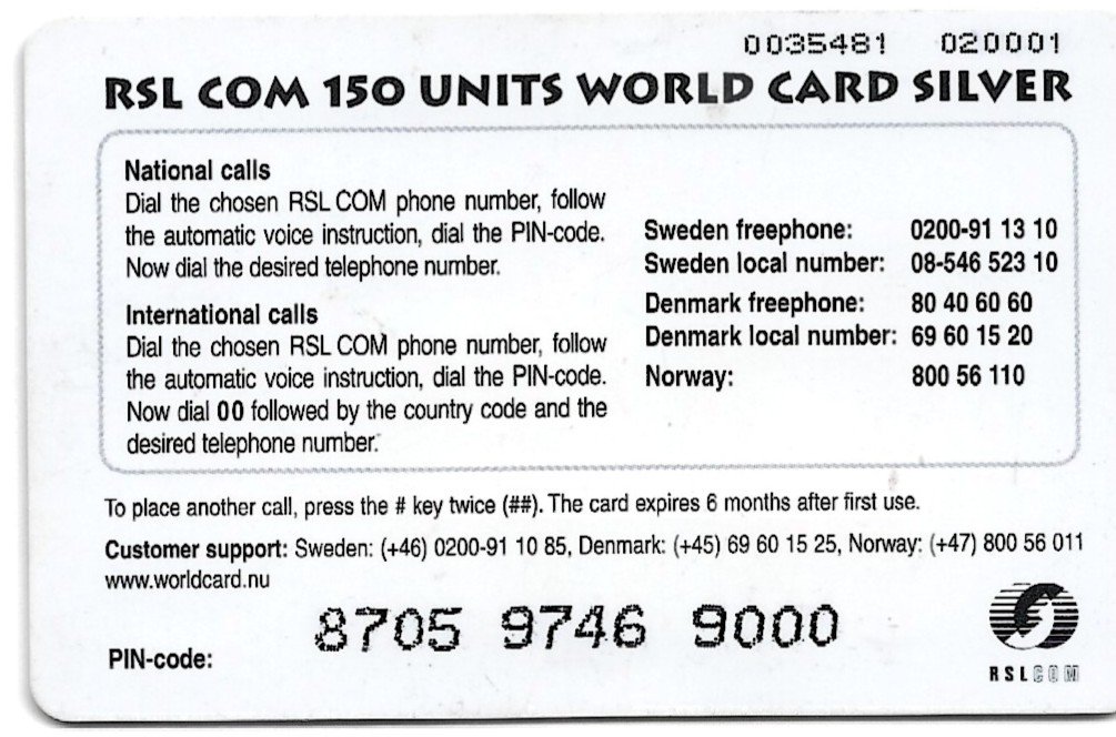 TARJETA TELEFONICA SUECIA UNIDADES 150 WORL CARD