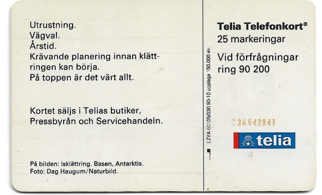 TARJETA TELEFONICA SUECIA 25 CLIMB MOUNTAINS 1993