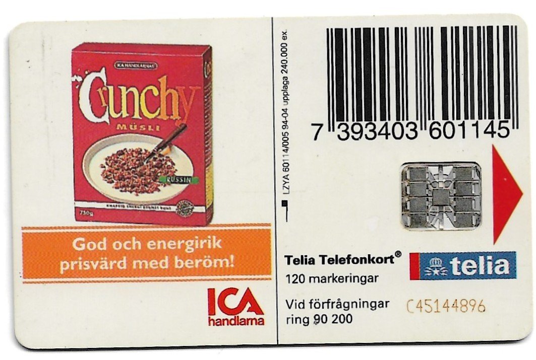 TARJETA TELEFONICA SUECIA 120 UNIDADES ICA KINDKART 1994