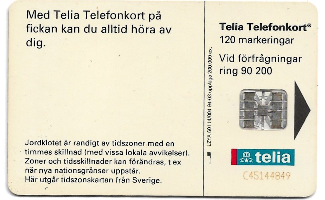 TARJETA TELEFONICA SUECIA 120 UNIDADES MAPA GLOBAL 1994
