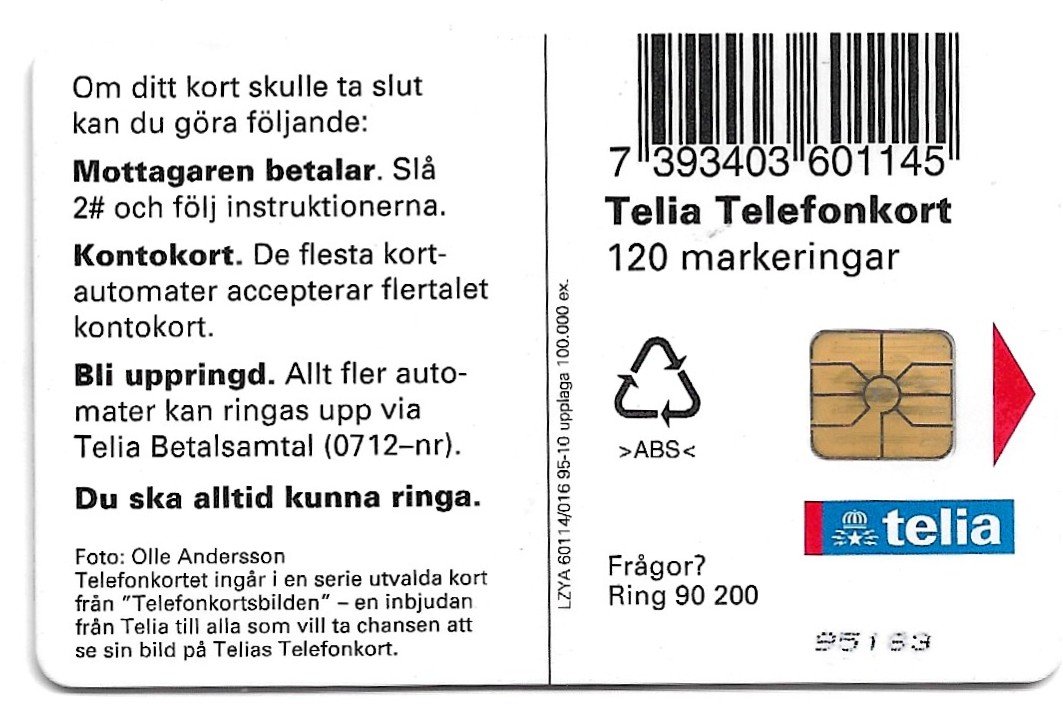 TARJETA TELEFONICA SUECIA 120 UNIDADES ANIMALES 1995