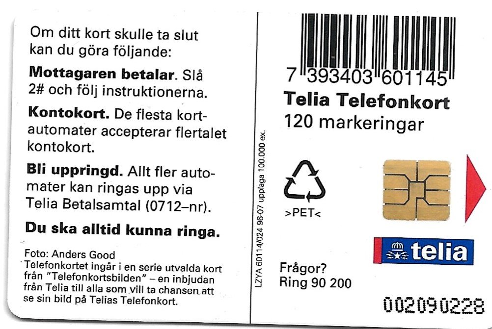 TARJETA TELEFONICA SUECIA 120 UNIDADES ANIMALES 1996