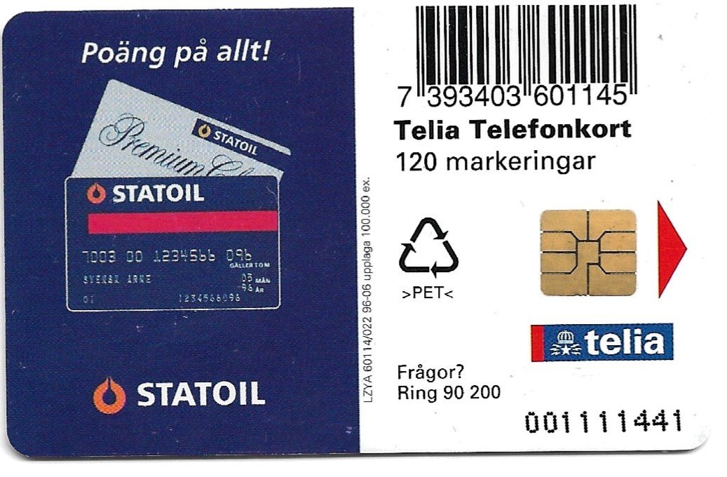 TARJETA TELEFONICA SUECIA 120 UNIDADES STATOIL 1996