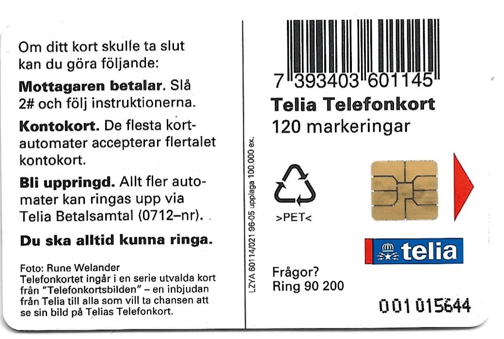 TARJETA TELEFONICA SUECIA 120 UNIDADES ANIMALES 1996