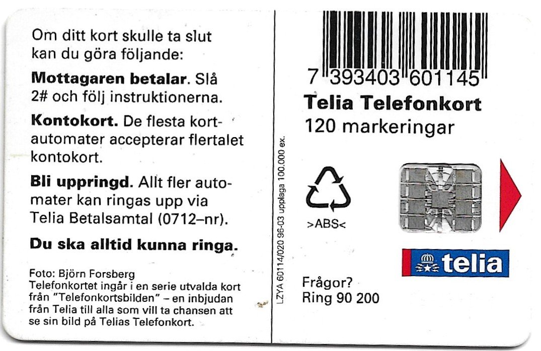 TARJETA TELEFONICA SUECIA 120 UNIDADES PAISAJE 1996