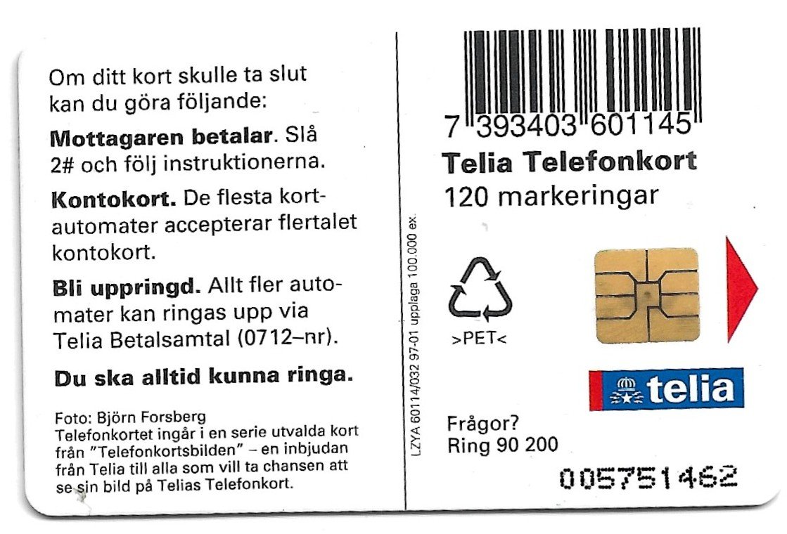 TARJETA TELEFONICA SUECIA 120 UNIDADES ANIMALES 1997