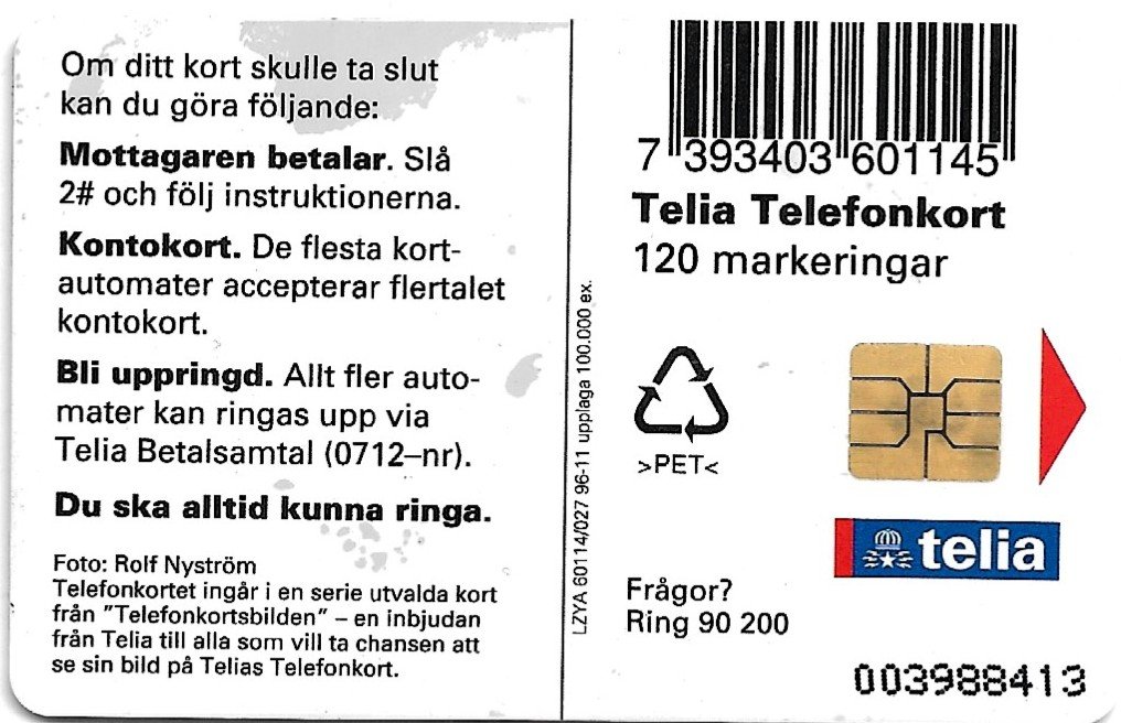 TARJETA TELEFONICA SUECIA 120 UNIDADES ANIMALES 1997