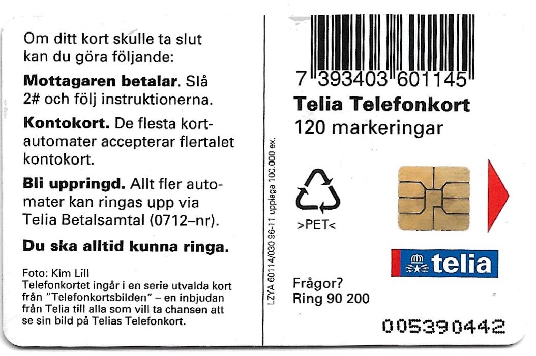 TARJETA TELEFONICA SUECIA 120 UNIDADES ANIMALES 1996