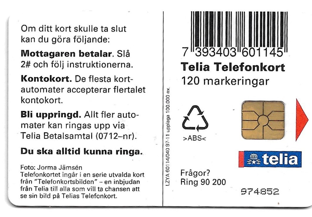 TARJETA TELEFONICA SUECIA 120 UNIDADES ANIMALES 1997