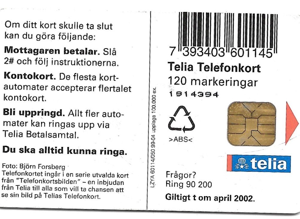 TARJETA TELEFONICA SUECIA 120 UNIDADES ANIMALES 1999