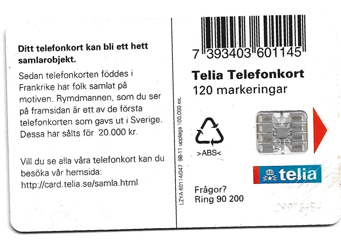 TARJETA TELEFONICA SUECIA 120 UNIDADES PUBLICIDAD 1998