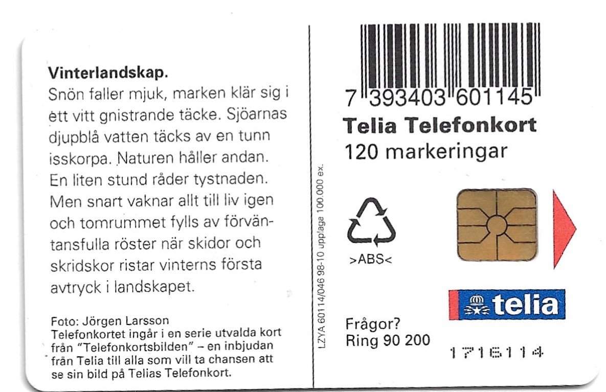 TARJETA TELEFONICA SUECIA 120 UNIDADES PUBLICIDAD 1998