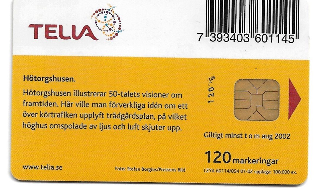 TARJETA TELEFONICA SUECIA 120 UNIDADES CIUDAD 2001