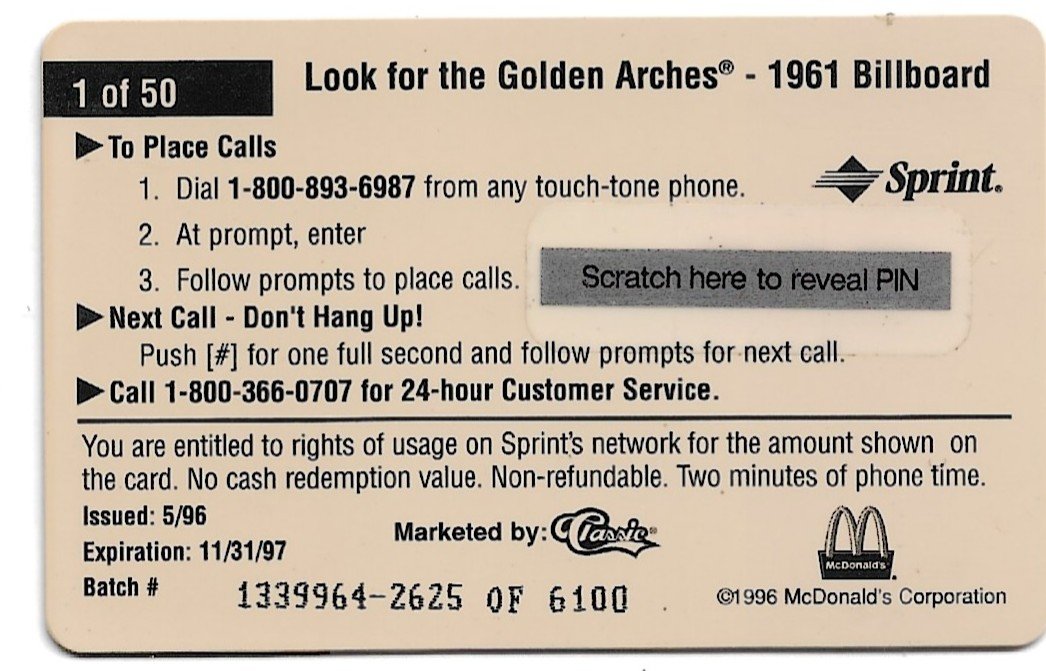 TARJETA TELEFONICA PREPAGA EDICIÓN MCDONALD ´S $2