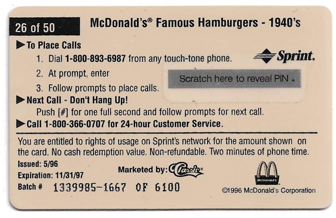 TARJETA TELEFONICA PREPAGA EDICIÓN MCDONALD ´S $2