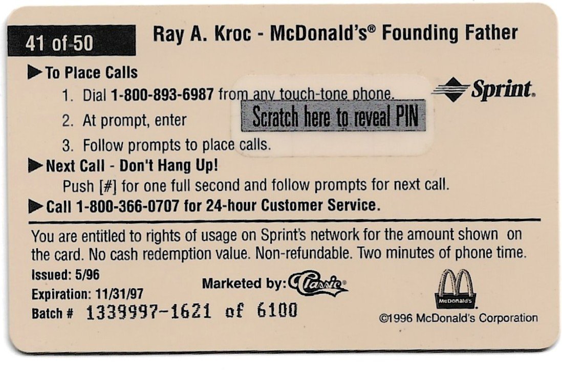 TARJETA TELEFONICA PREPAGA EDICIÓN MCDONALD ´S $2