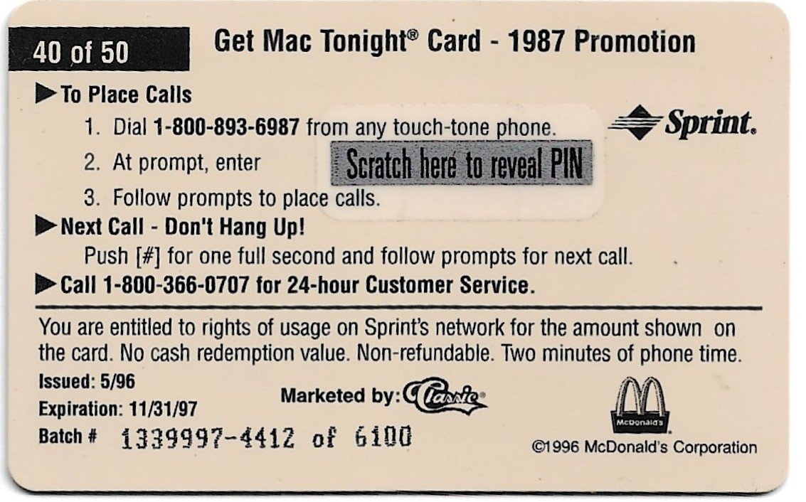 TARJETA TELEFONICA PREPAGA EDICIÓN MCDONALD ´S $2