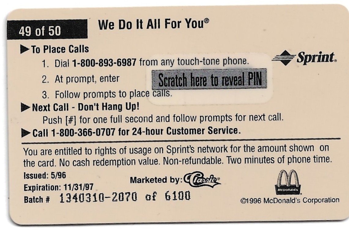 TARJETA TELEFONICA PREPAGA EDICIÓN MCDONALD ´S $2