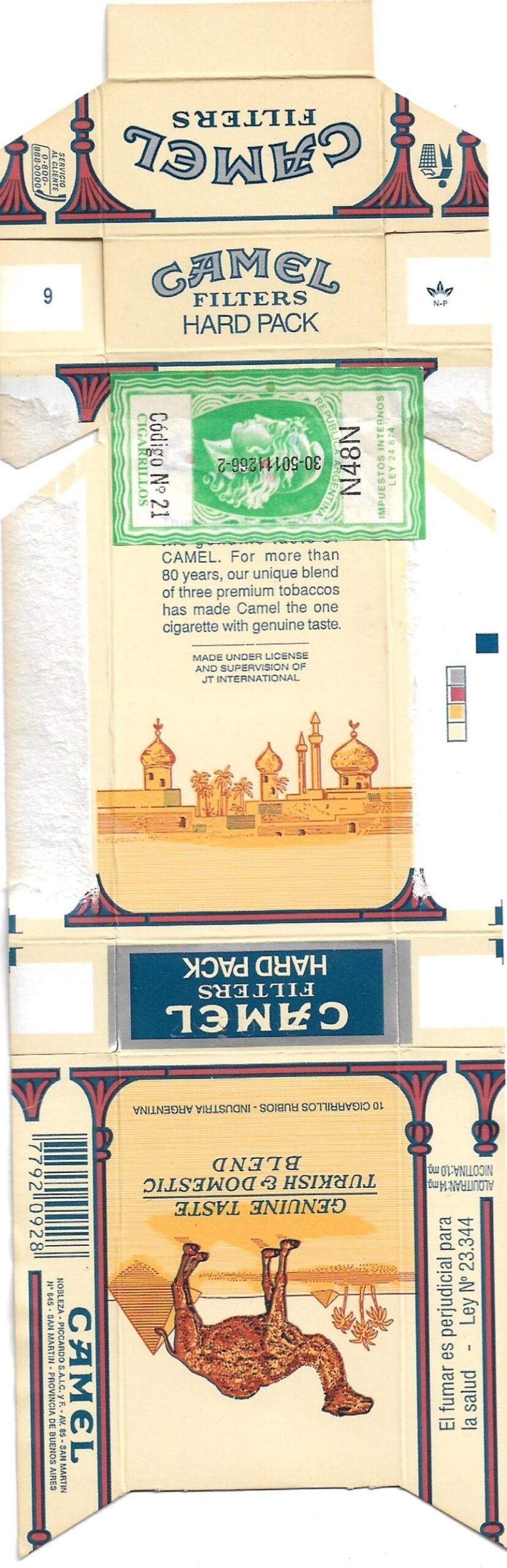 MARQUILLA CAMEL 10 CIGARRILLOS INDUSTRIA ARGENTINA BOX