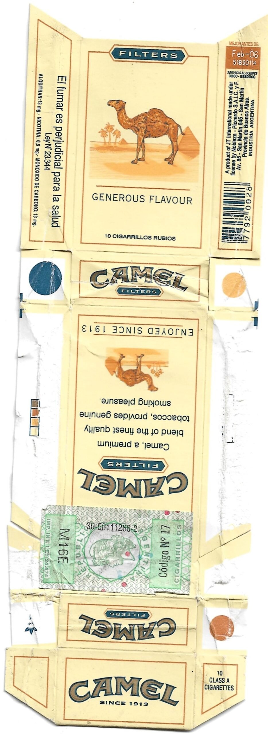 MARQUILLA CAMEL 10 CIGARRILLOS INDUSTRIA ARGENTINA BOX
