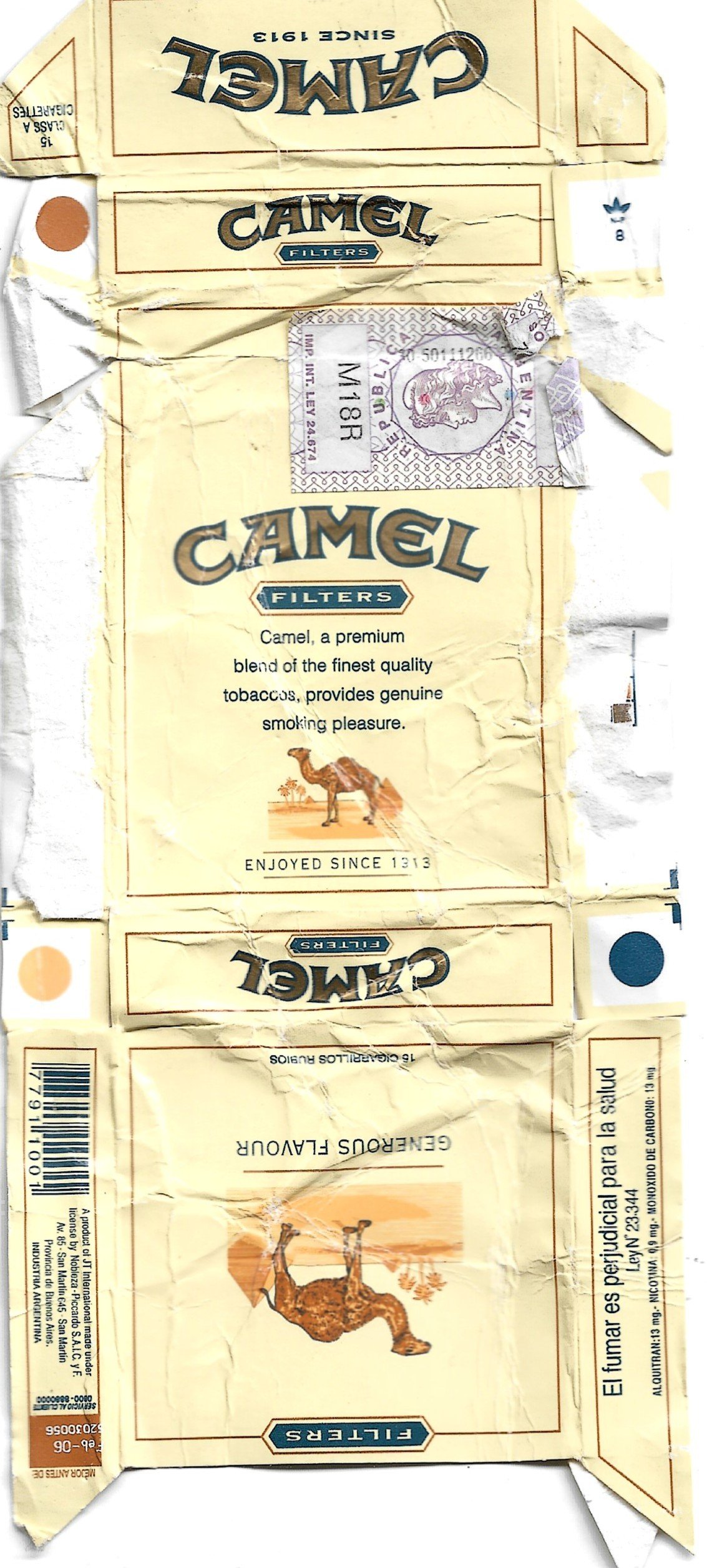 MARQUILLA CAMEL 10 CIGARRILLOS INDUSTRIA ARGENTINA BOX