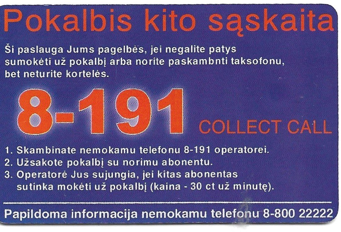 TARJETA TELEFONICA LITUANIA 50 UNIDADES PUBLICIDAD