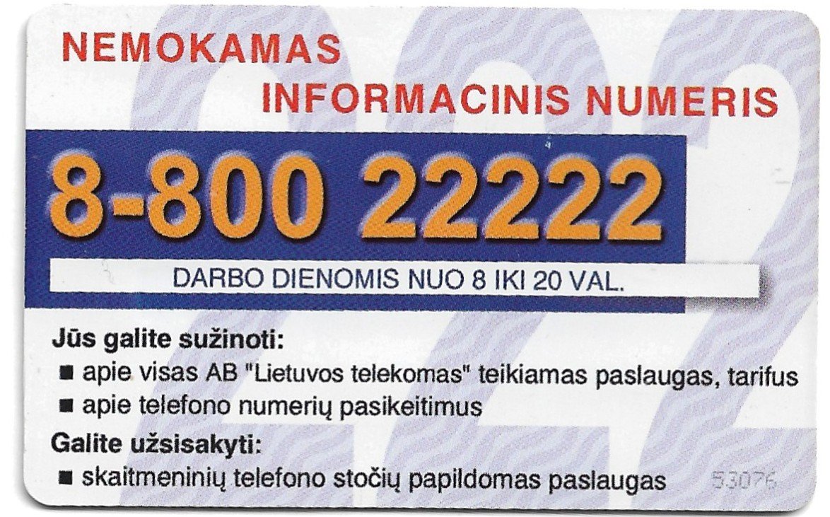 TARJETA TELEFONICA LITUANIA 50 UNIDADES PUBLICIDAD