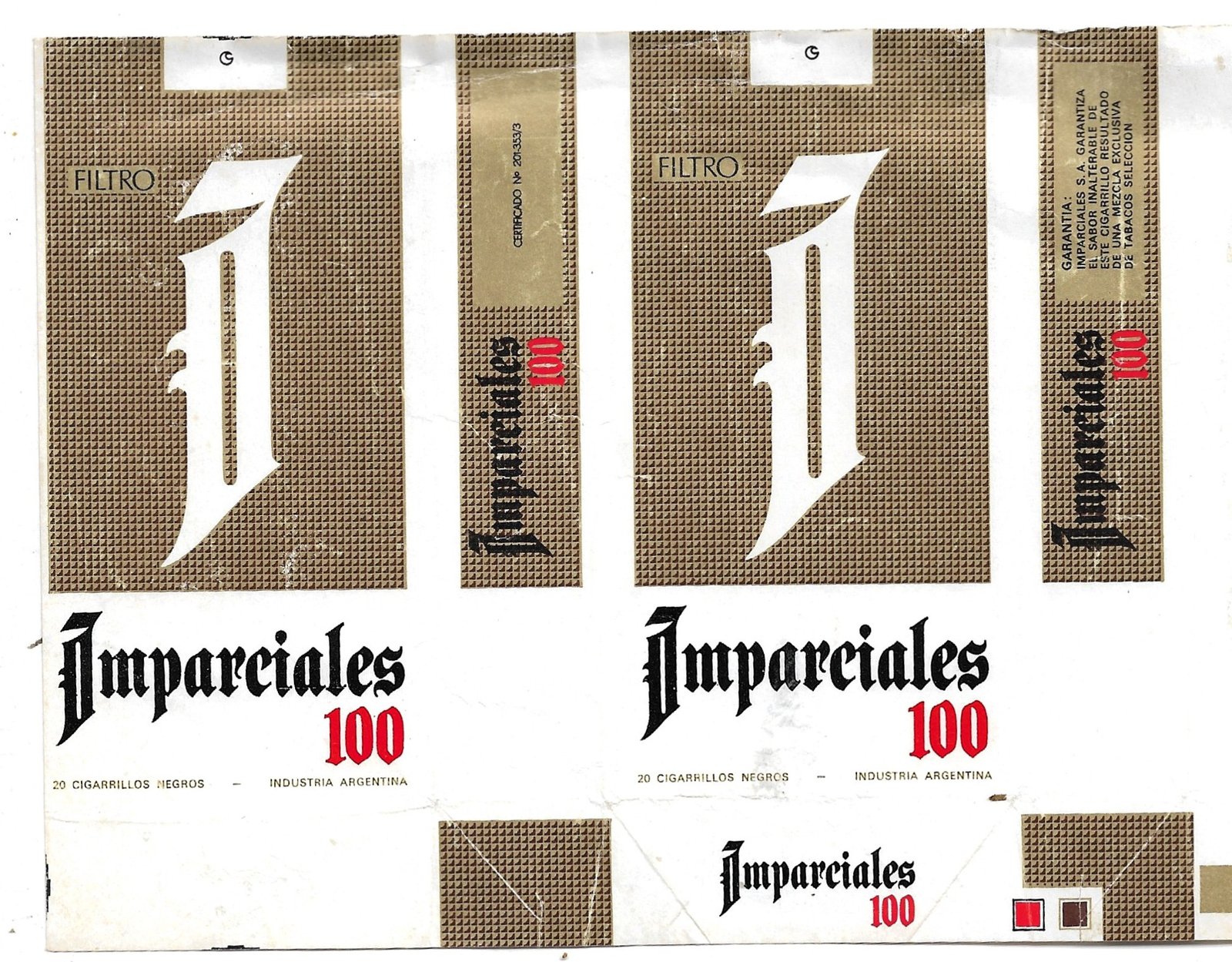 MARQUILLA IMPARCIALES 20 CIGARRILLOS INDUSTRIA ARGENTINA SOFT