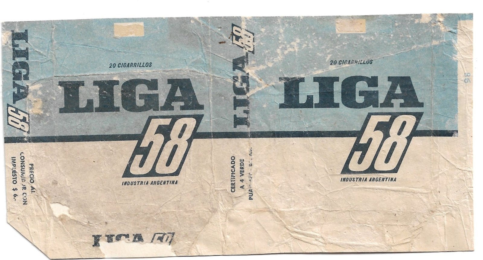 MARQUILLA DE CIGARRILLOS LIGA 58 20 CIGARRILLOS INDUSTRIA ARGENTINA SOFT