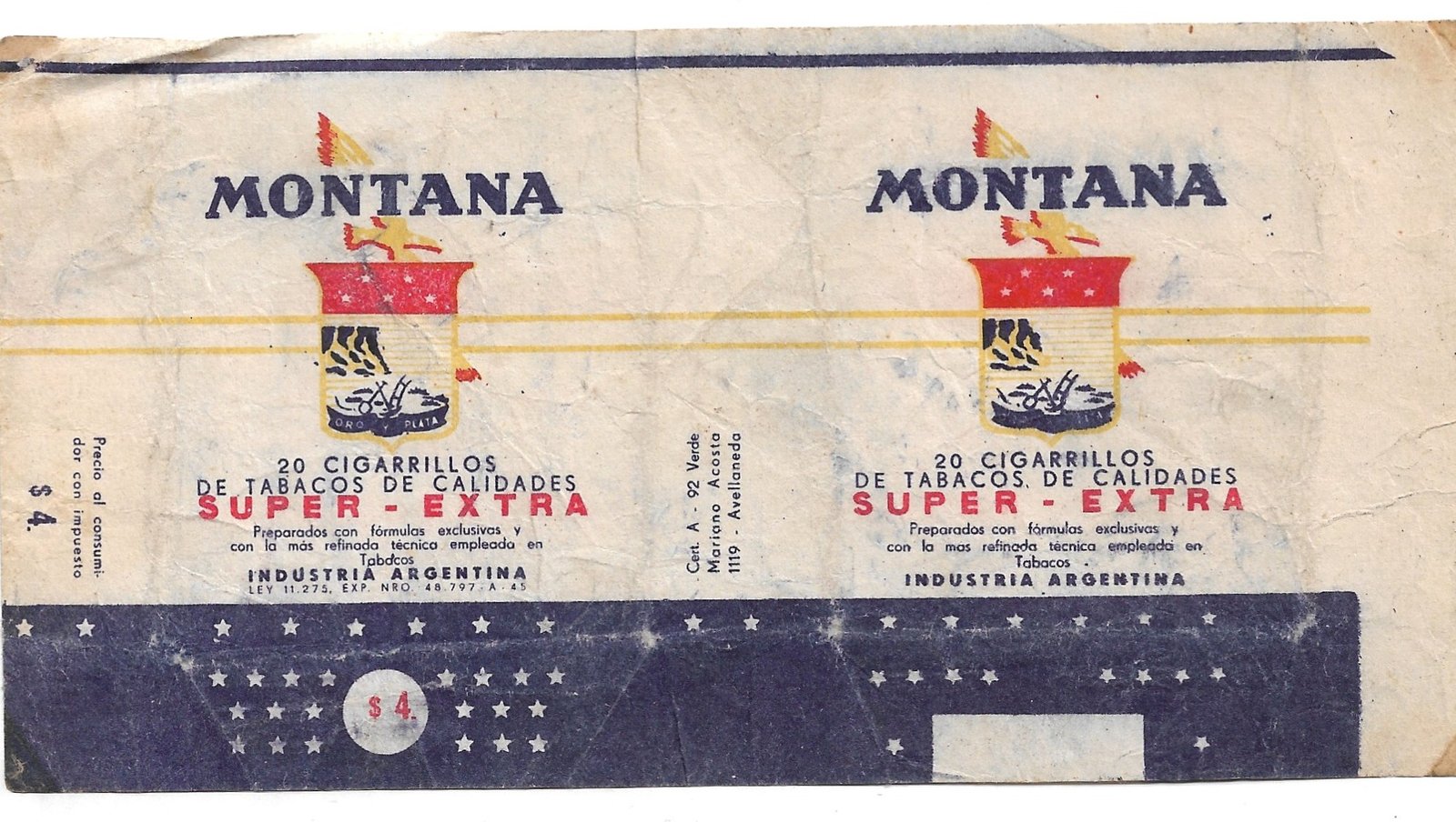MARQUILLA MONTANA 20 CIGARRILLOS INDUSTRIA ARGENTINA SOFT