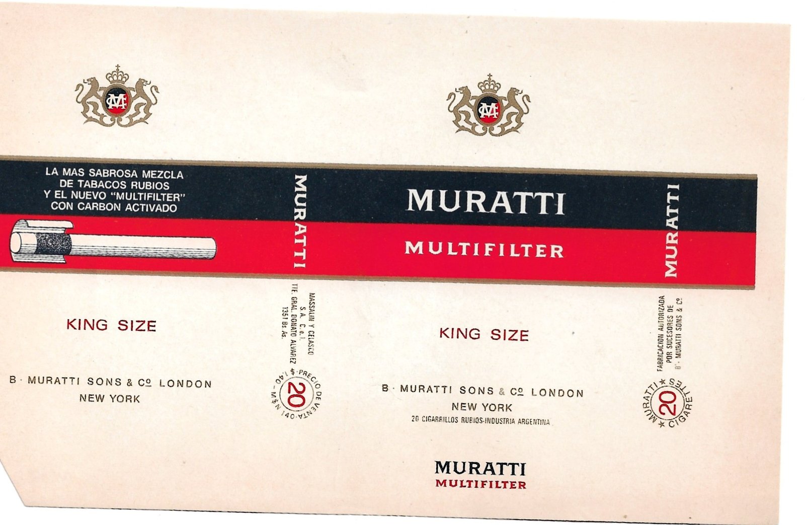 MARQUILLA DE CIGARRILLOS MURATTI 20 CIGARRILLOS INDUSTRIA ARGENTINA SOFT