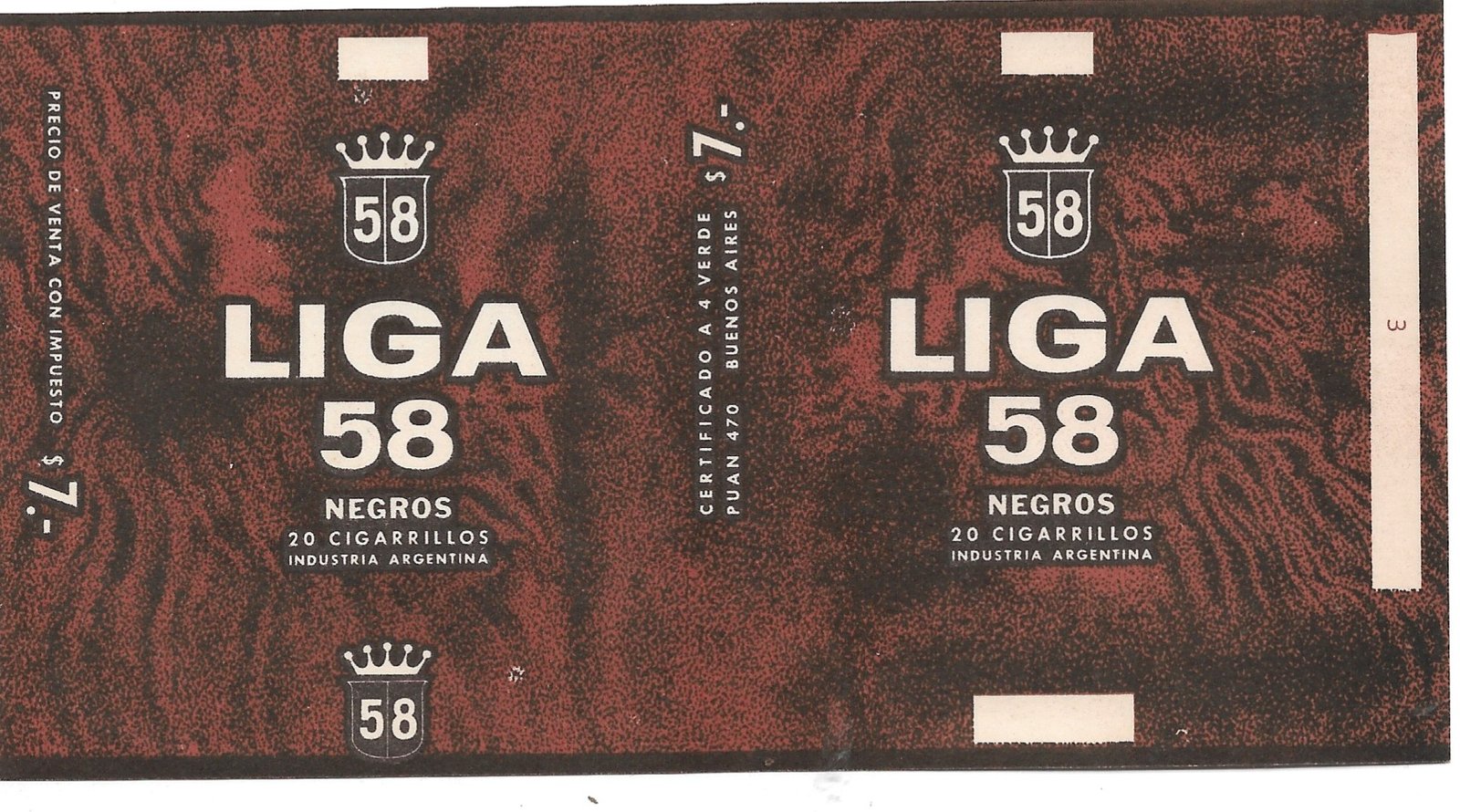 MARQUILLA DE CIGARRILLOS LIGA 58 20 CIGARRILLOS INDUSTRIA ARGENTINA SOFT