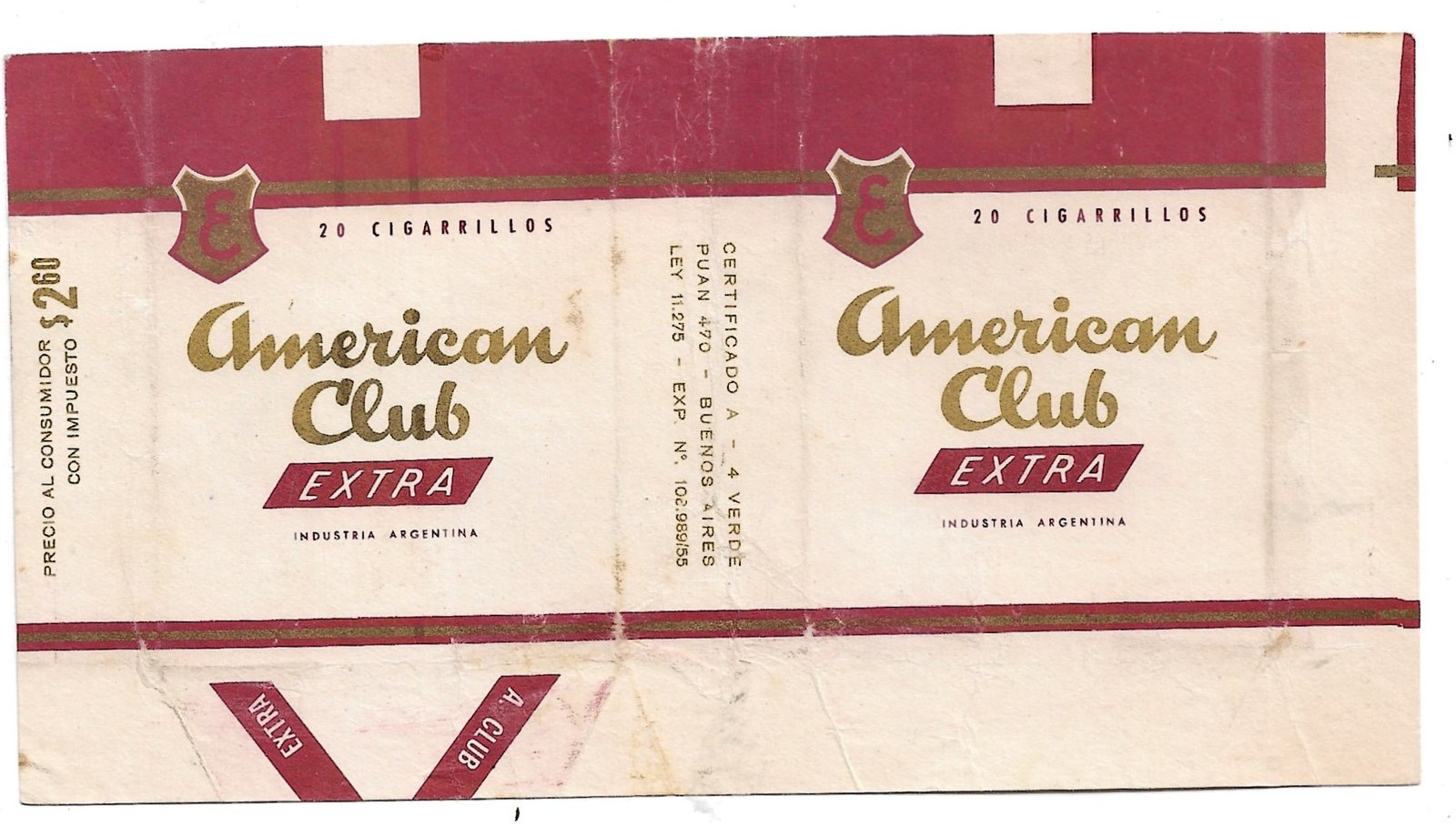 MARQUILLA DE CIGARRILLOS AMERICAN CLUB 20 CIGARRILLOS INDUSTRIA ARGENTINA SOFT