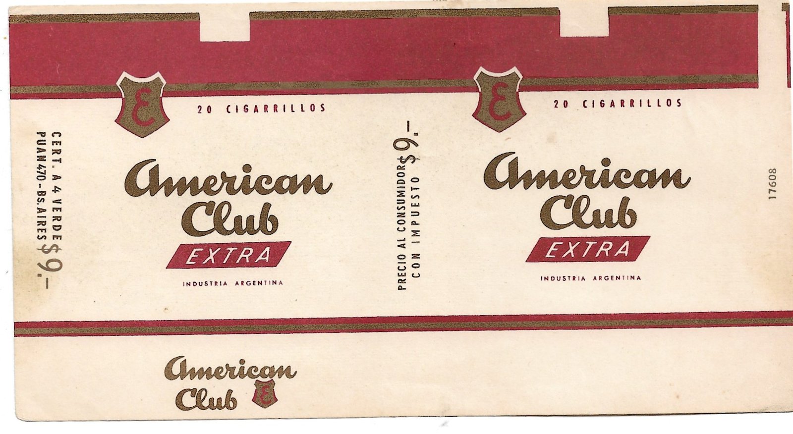 MARQUILLA DE CIGARRILLOS AMERICAN CLUB 20 CIGARRILLOS INDUSTRIA ARGENTINA SOFT