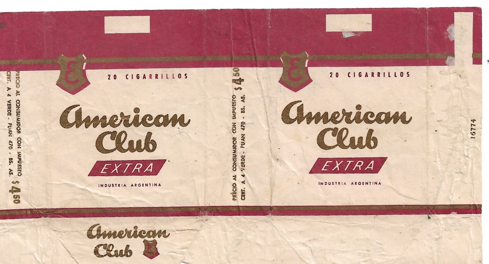 MARQUILLA DE CIGARRILLOS AMERICAN CLUB 20 CIGARRILLOS INDUSTRIA ARGENTINA SOFT