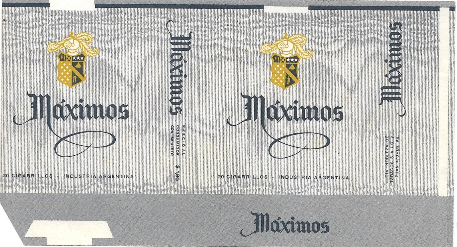 MARQUILLA MÁXIMOS 20 CIGARRILLOS INDUSTRIA ARGENTINA SOFT