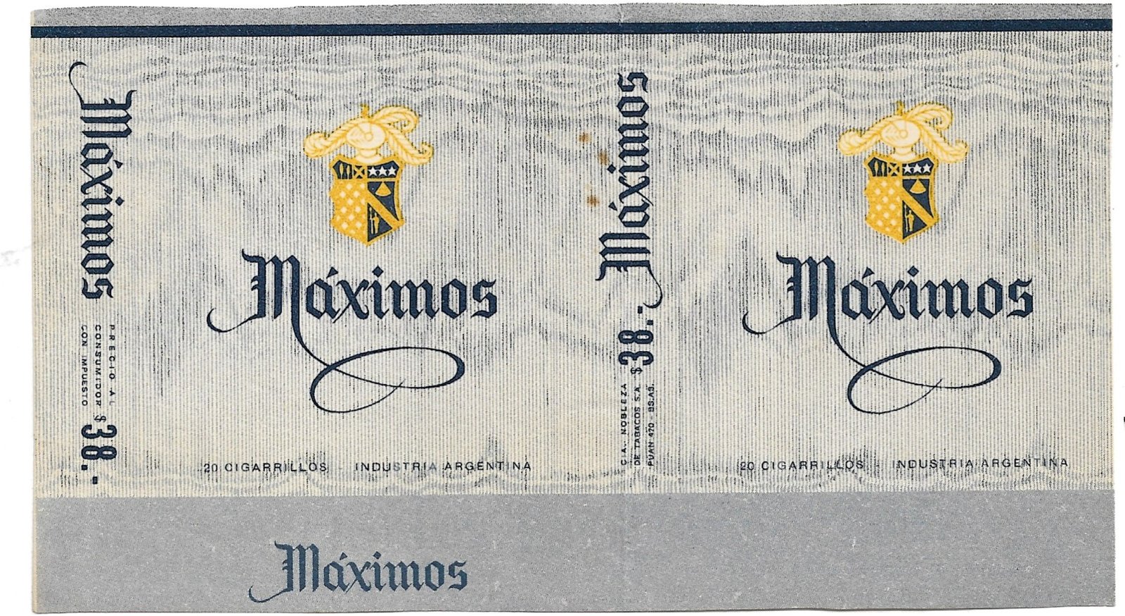 MARQUILLA MÁXIMOS 20 CIGARRILLOS INDUSTRIA ARGENTINA SOFT