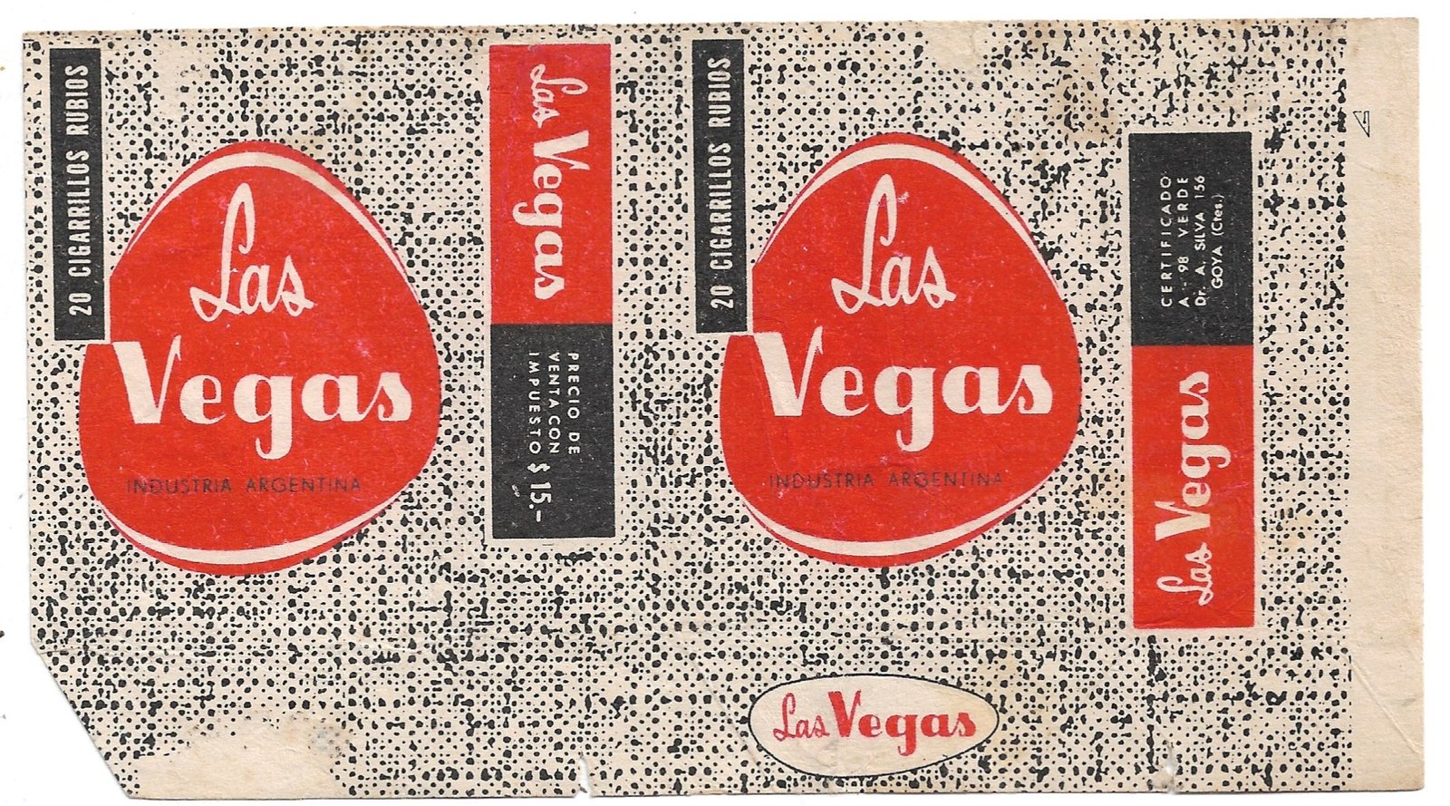 MARQUILLA DE CIGARRILLOS LAS VEGAS 20 INDUSTRIA ARGENTINA SOFT