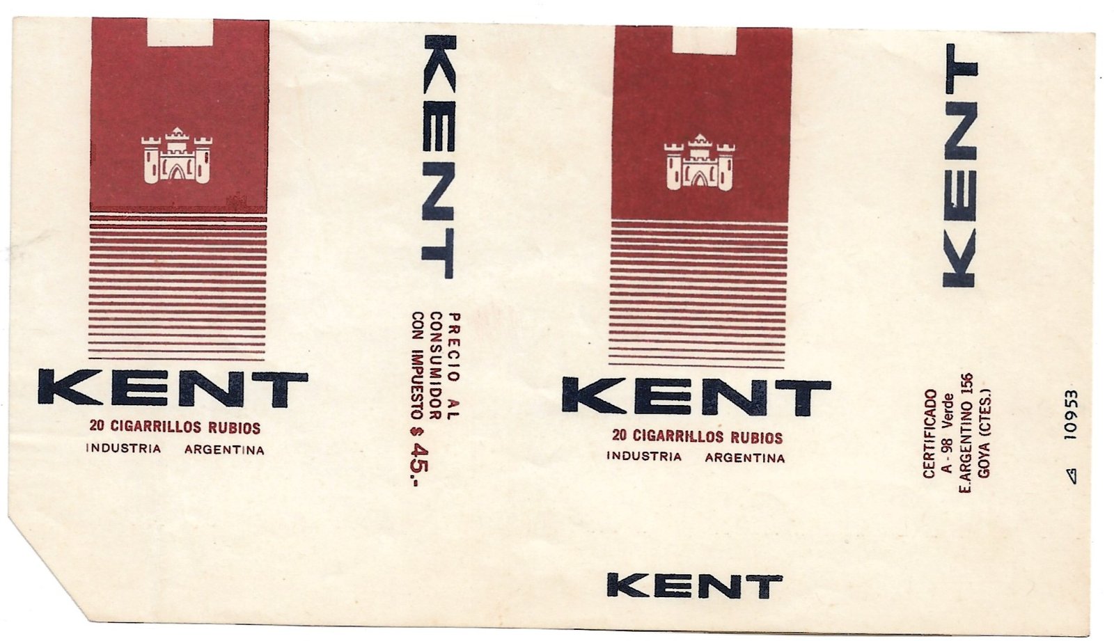 MARQUILLA DE CIGARRILLOS KENT INDUSTRIA ARGENTINA SOFT