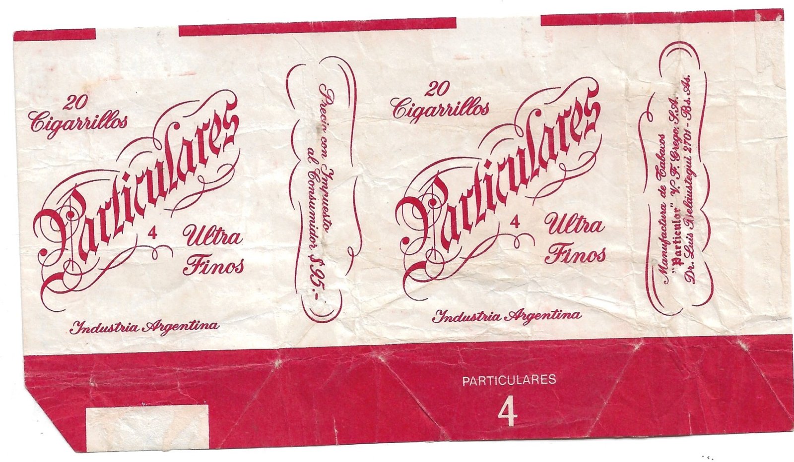 MARQUILLA DE CIGARRILLOS PARTICULARES 20 INDUSTRIA ARGENTINA SOFT
