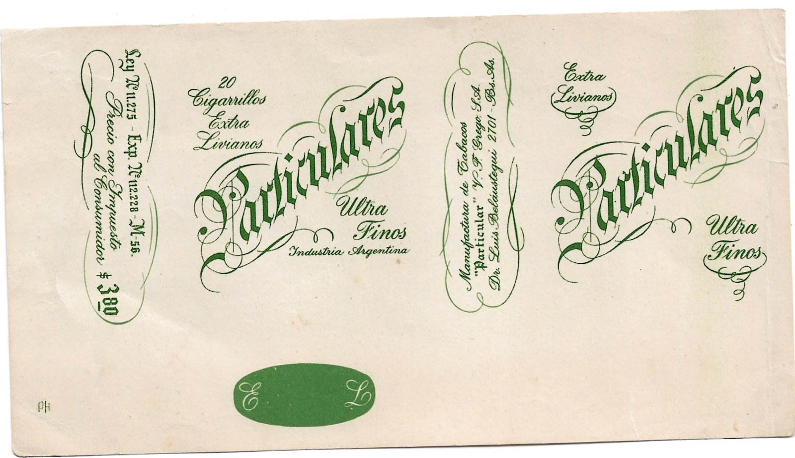 MARQUILLA DE CIGARRILLOS PARTICULARES 20 INDUSTRIA ARGENTINA SOFT