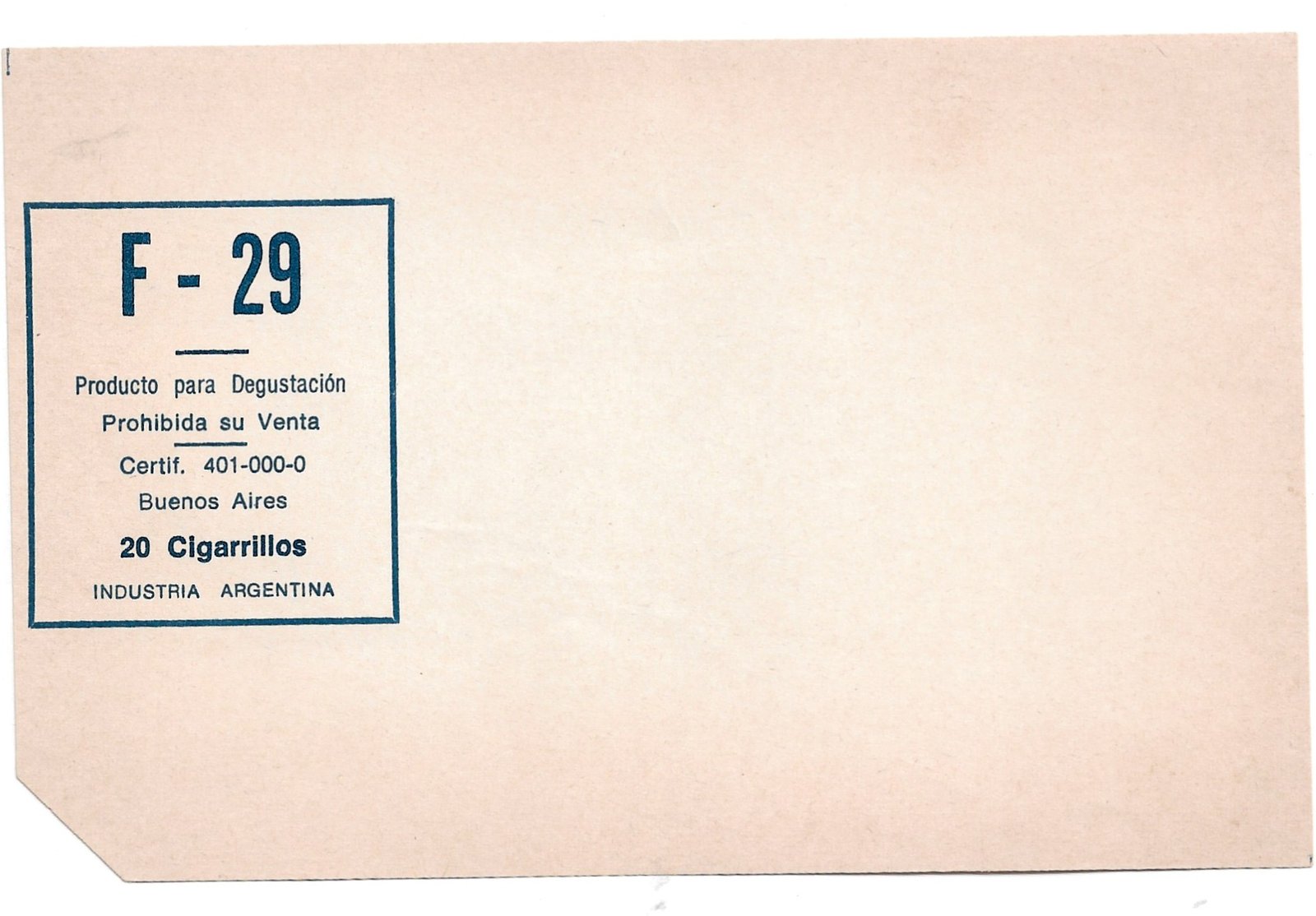 MARQUILLA F-29 20 CIGARRILLOS INDUSTRIA ARGENTINA SOFT