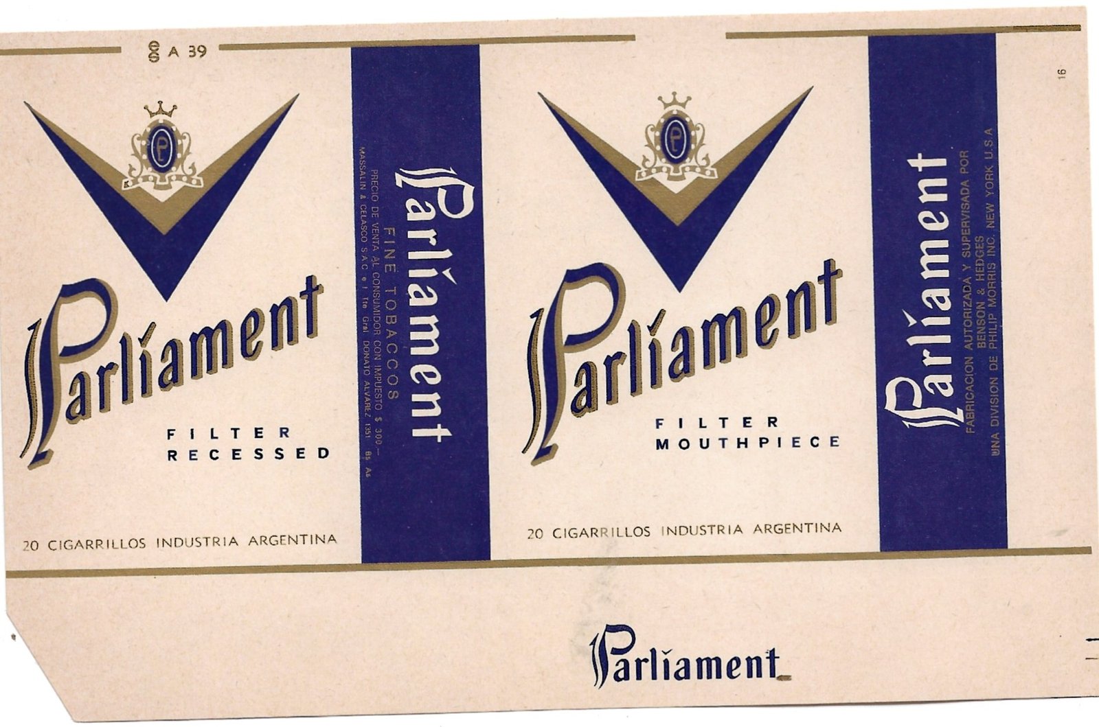 MARQUILLA DE CIGARRILLOS PARLÍAMENT 20 CIGARRILLOS INDUSTRIA ARGENTINA SOFT