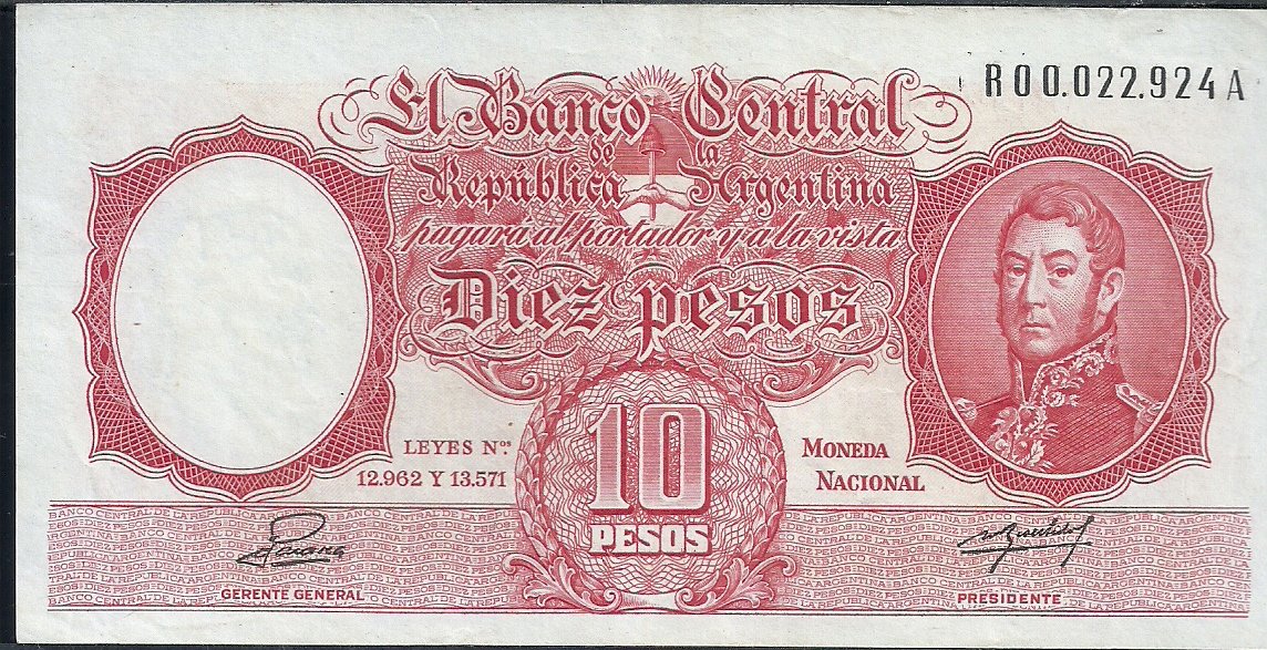 ARGENTINA MONEDA NACIONAL REPOSICION 10 PESOS BOT 1949 XF