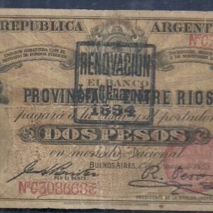 ARGENTINA BANCO GARANTIDO ENTRE RIOS 2 PESOS COL 122 B