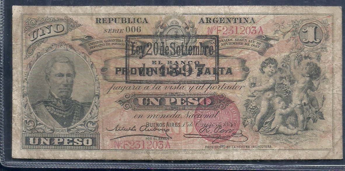 ARGENTINA BANCO GARANTIDO 1 PESO SALTA COL 77 A