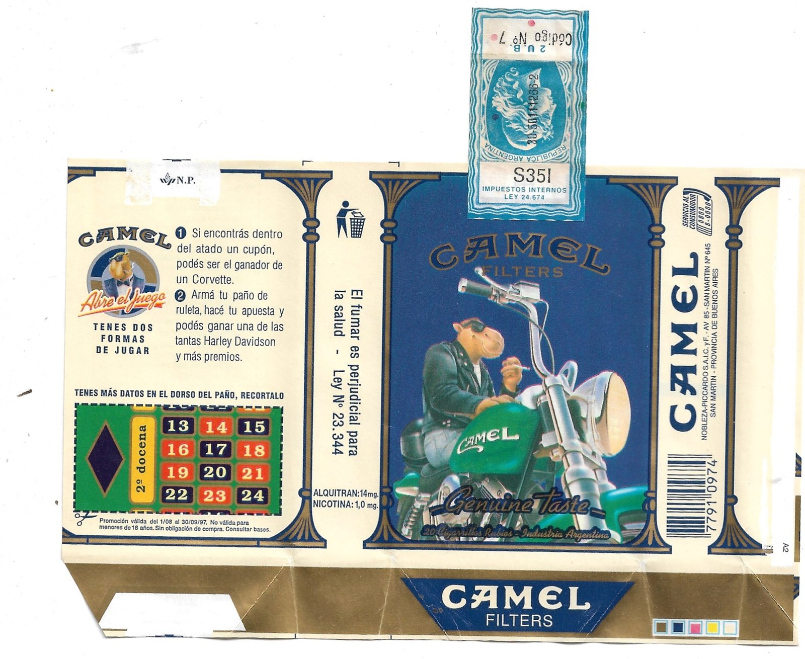 MARQUILLA CAMEL 20 CIGARRILLOS INDUSTRIA ARGENTINA SOFT